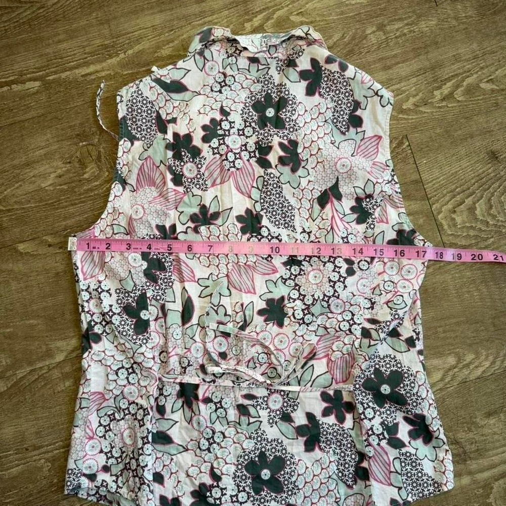 Floral Tie-Back Blouse by MaxMara Size Large 100% Cotton - Picture 6 of 8